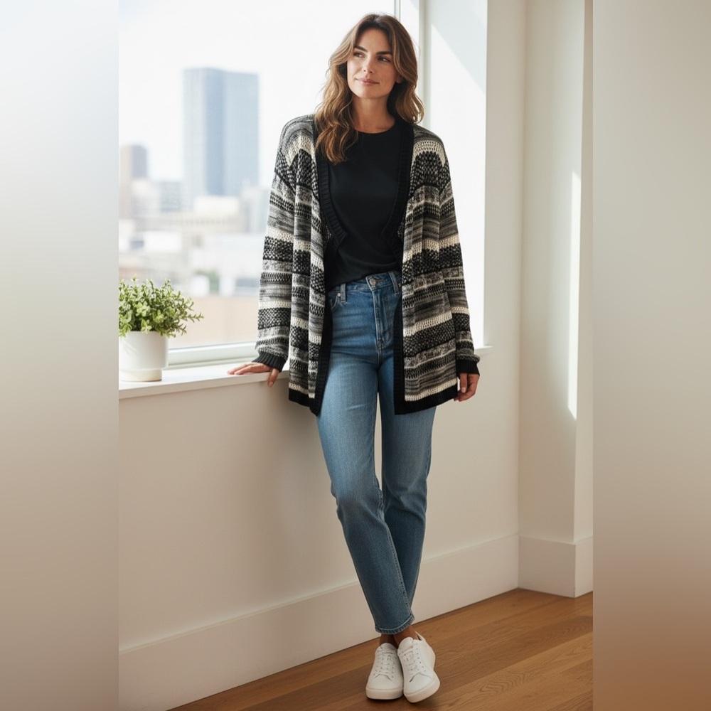 Established 1962 Striped Black and White Women's Sweater